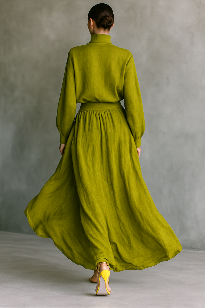 Women's Green Set in Cotton-Linen Blend