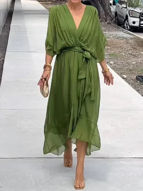 Hayden Monica | Silk Chiffon Dress With V-neck