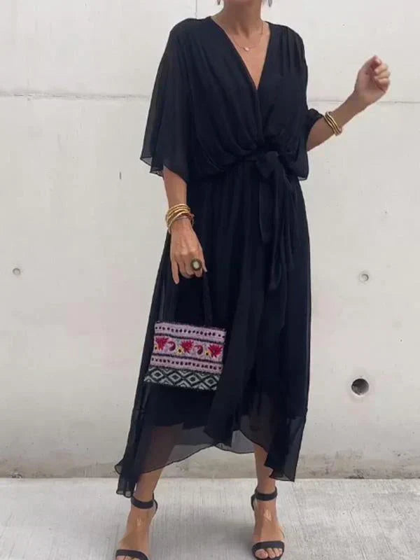 Hayden Monica | Silk Chiffon Dress With V-neck