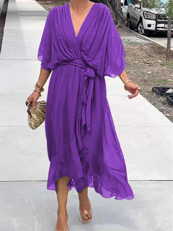 Hayden Monica | Silk Chiffon Dress With V-neck