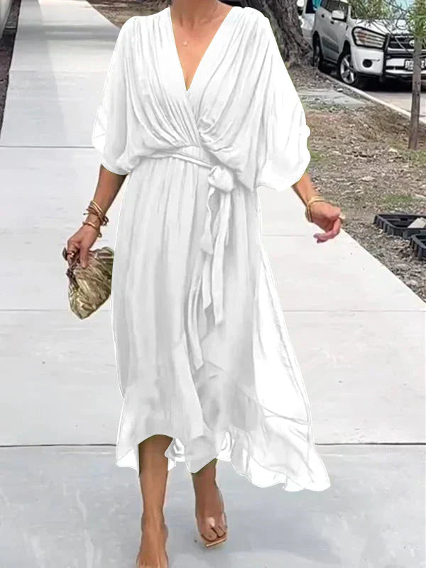 Hayden Monica | Silk Chiffon Dress With V-neck
