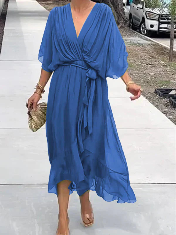 Hayden Monica | Silk Chiffon Dress With V-neck