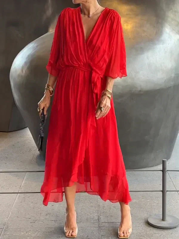 Hayden Monica | Silk Chiffon Dress With V-neck