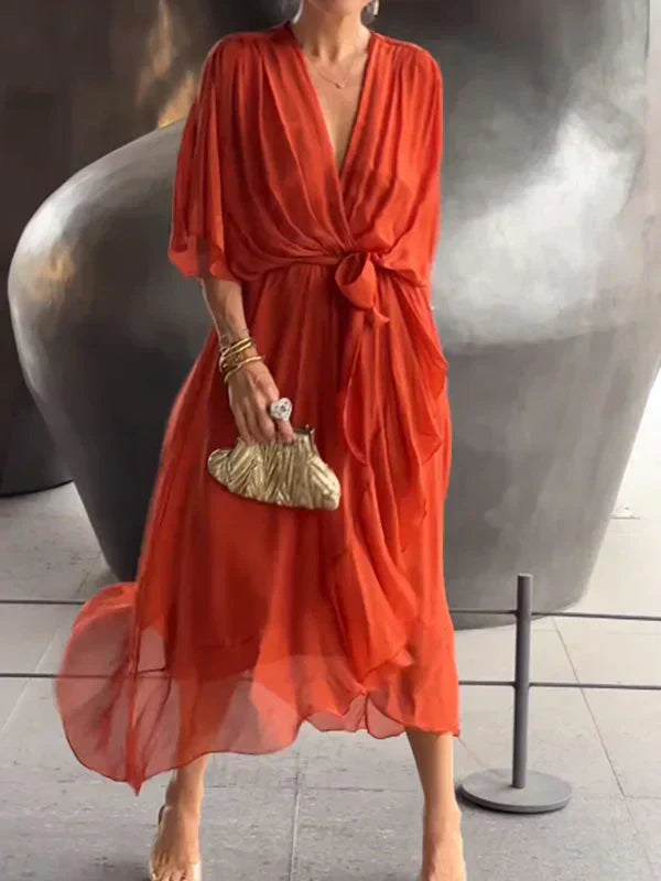 Hayden Monica | Silk Chiffon Dress With V-neck