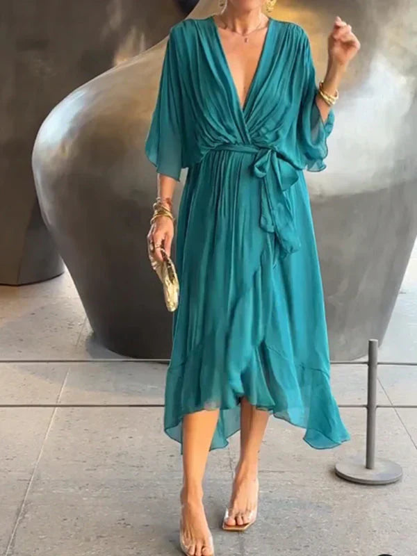 Hayden Monica | Silk Chiffon Dress With V-neck